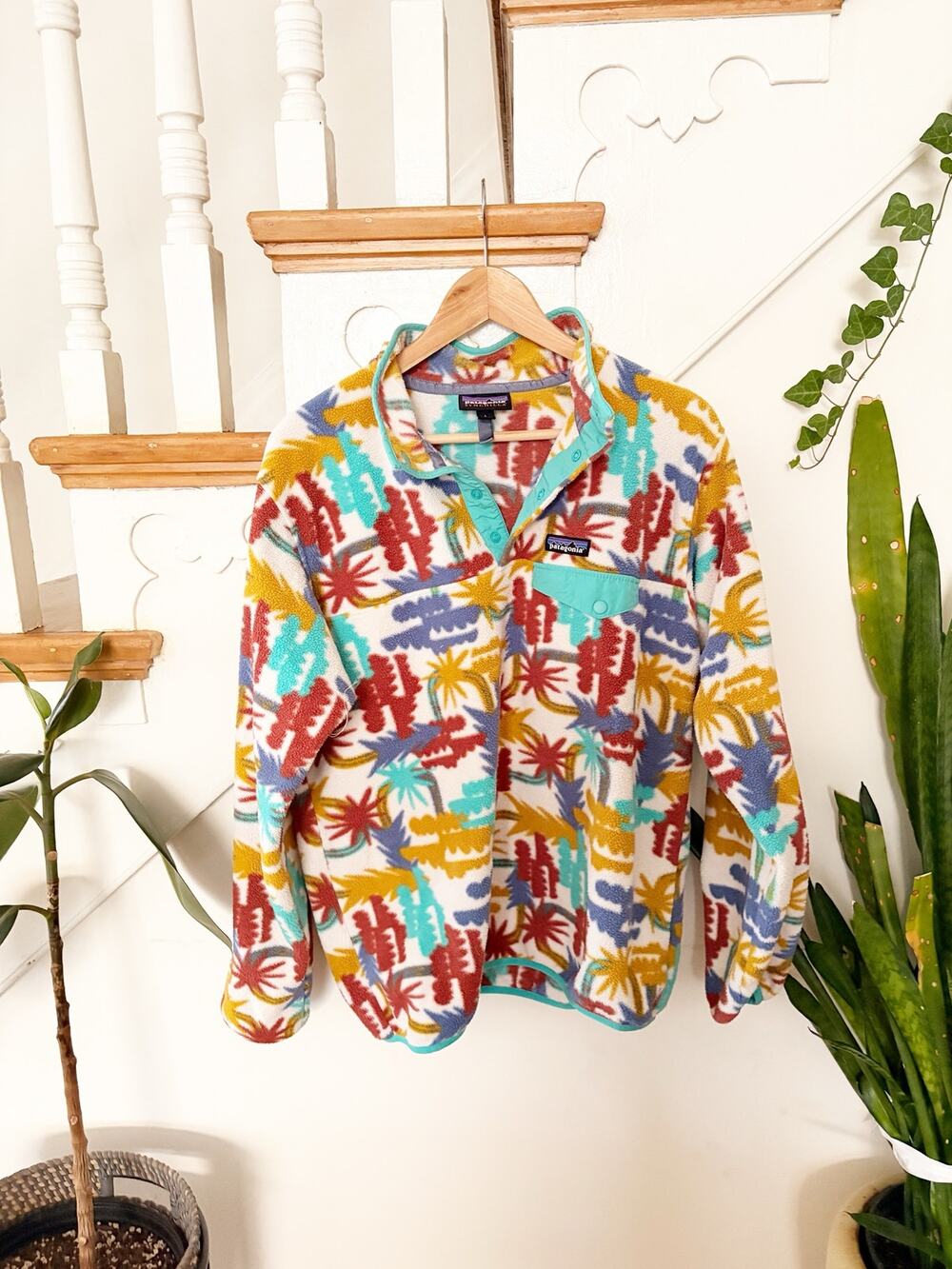 Patagonia Synchilla Snap-T Fleece Pullover Women's Multicolor Retro Print Sz L